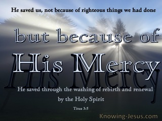Titus 3:5 Saved Because Of His Mercy (gray)